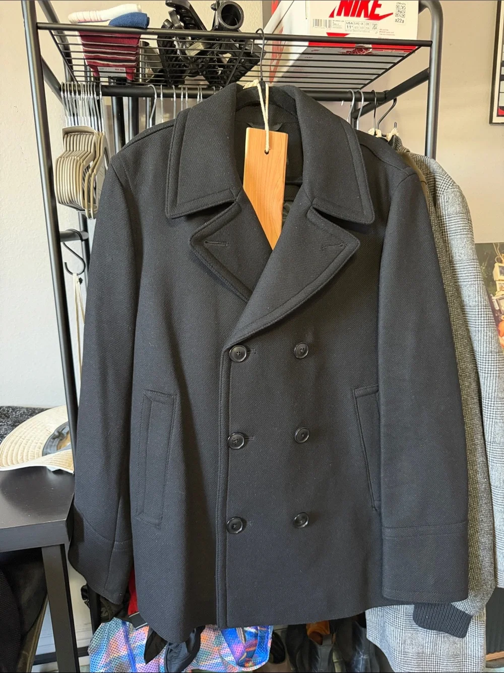 Men's Black Double-Breasted Wool Peacoat